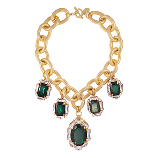 Anton Heunis - Chunky gold statement necklace with five emerald brooch pendants