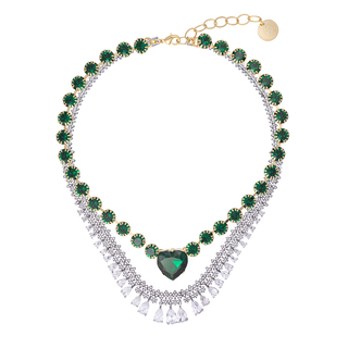 Anton Heunis - Double tier necklace emerald with heart and silver with crystal pendants