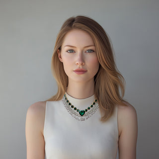 Anton Heunis - Double tier necklace emerald with heart and silver with crystal pendants