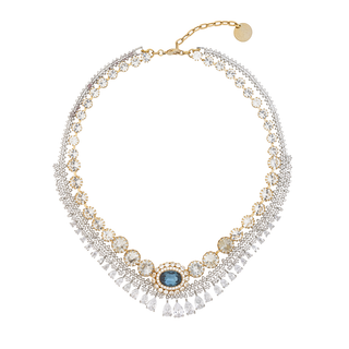 Anton Heunis - Double tier necklace silver with crystals and gold with blue centerpiece
