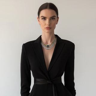 Anton Heunis - Double tier necklace silver with crystals and gold with blue centerpiece