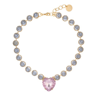 Crystal light blue statement necklace with pink stone - Anton Heunis