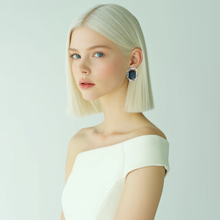 Anton Heunis - Blue rectangular gem earrings encased in crystals