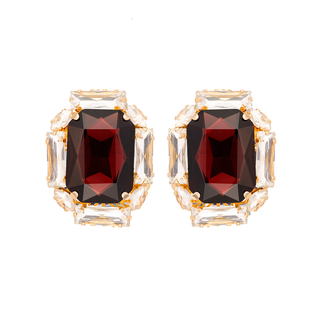 Anton Heunis - Burgundy rectangular gem earrings encased in crystals