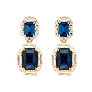 Anton Heunis - Blue rectangular drop earrings encased in crystals