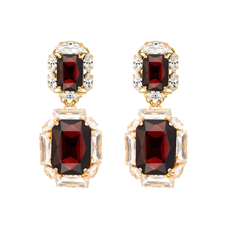 Anton Heunis - Burgundy rectangular drop earrings encased in crystals