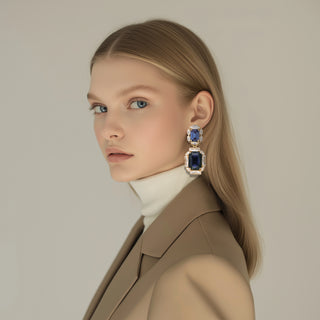 Anton Heunis - Blue rectangular drop earrings encased in crystals