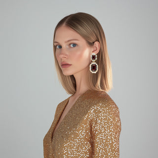 Anton Heunis - Burgundy rectangular drop earrings encased in crystals