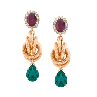 Anton Heunis - Gold knot earrings with burgundy top and green drop