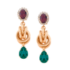 Anton Heunis - Gold knot earrings with burgundy top and green drop