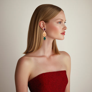 Anton Heunis - Gold knot earrings with burgundy top and green drop