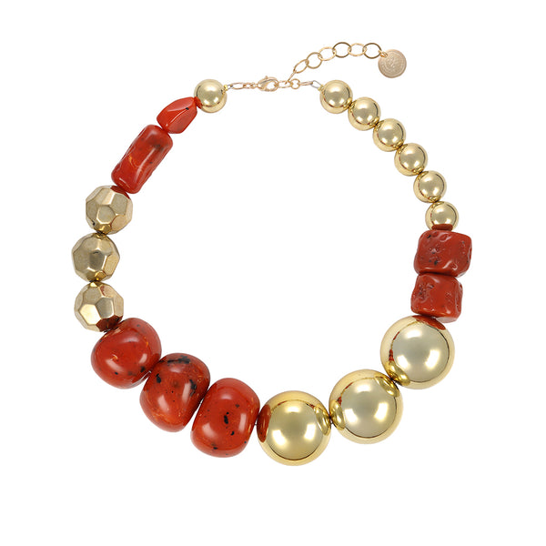 Chunky statement necklace red and gold oversize beads - Anton Heunis