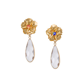 Golden flower earrings with crystal drop - Anton Heunis