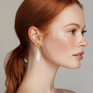 Golden flower earrings with sparkly crystal drop - Anton Heunis