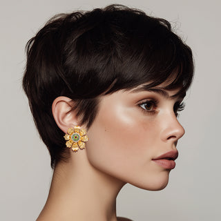 Golden flower statement earrings with floral beads - Anton Heunis