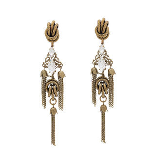 Golden knot dangle earrings adorned with crystals and chains - Anton Heunis