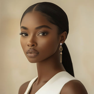 Golden knot earrings with crystal top and dainty chains - Anton Heunis