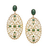 Golden net statement earrings with malachite top and green bead details - Anton Heunis