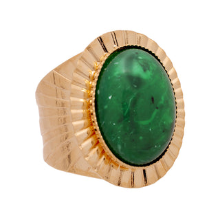 Golden oval ring with green stone - Anton Heunis