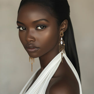 Golden statement dangle earrings with crystals - Anton Heunis