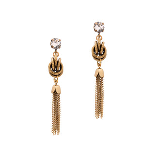 Golden statement knot earrings with crystal top and dainty chains - Anton Heunis