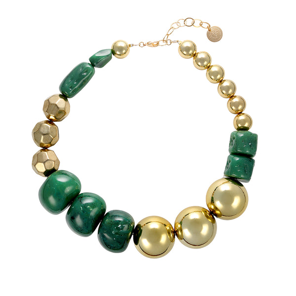 Chunky statement necklace gold and green oversize beads - Anton Heunis