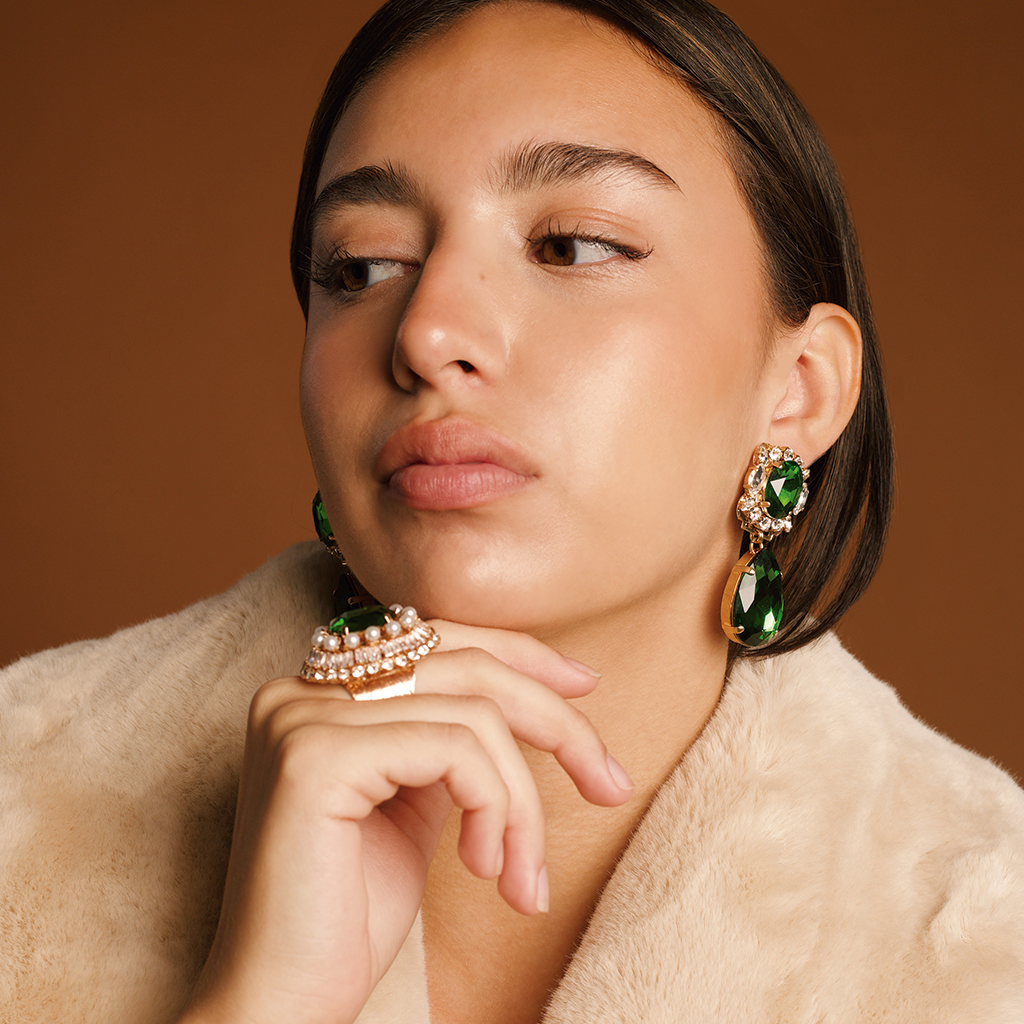 Anton Heunis - Tourmaline Green Drop Statement Earrings Gold Plated Anton Heunis - Tourmaline Green Drop Statement Earrings Gold Plated