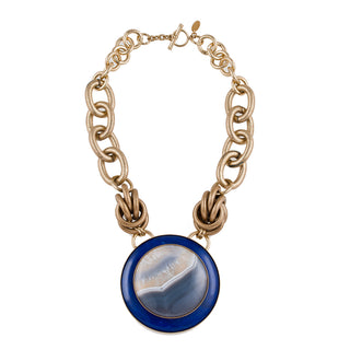 Lapislazuli and agate medallion statement necklace with knot chain - Anton Heunis