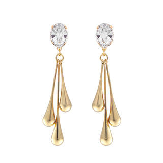Liquid metal golden earrings with crystal top and three drops - Anton Heunis