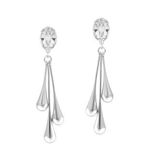 Liquid metal silver earrings with crystal top and three drops - Anton Heunis