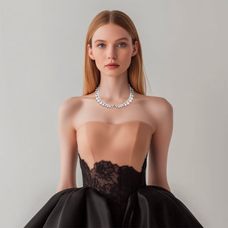 Model wearing Silver necklace with pearls - Anton Heunis