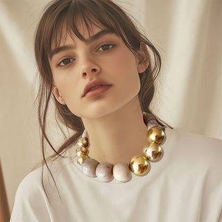 Natural stone and golden bead statement oversize necklace - Anton Heunis