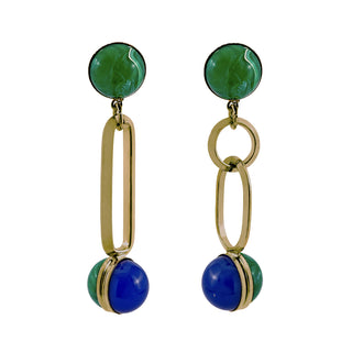 Green and blue long earrings in gold African inspired - Anton Heunis