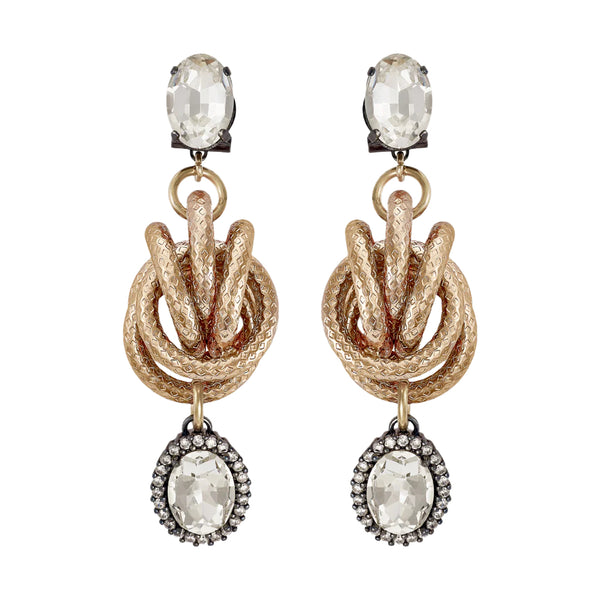 Golden knot gunmetal earrings with crystal drops - Anton Heunis