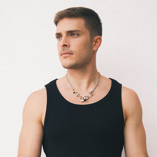 Silver chain necklace with vintage mixed metals rings - Anton Heunis