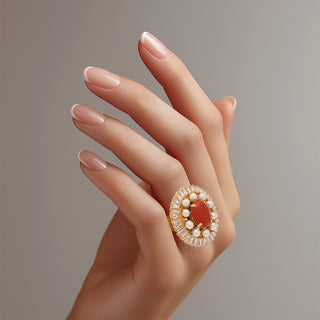 Statement cocktail ring with pearls and red stone centerpiece - Anton Heunis