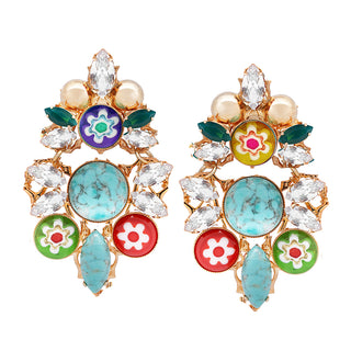 Statement colorful floral earrings with crystals and turquoise - Anton Heunis
