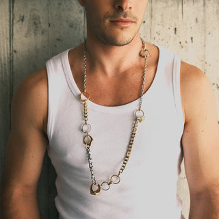 Statement long mixed metal chains necklace with vintage rings - Anton Heunis