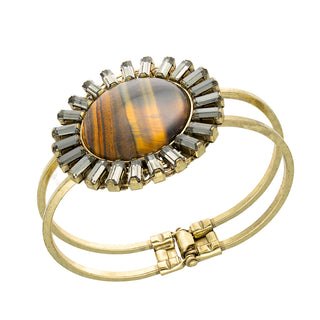 Statement tiger's eye bracelet with crystal accents in golden structure - Anton Heunis