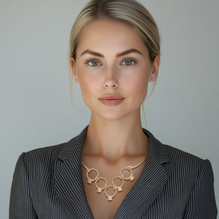 Golden chain necklace with five rings with crystals - Anton Heunis Handmade Jewelry