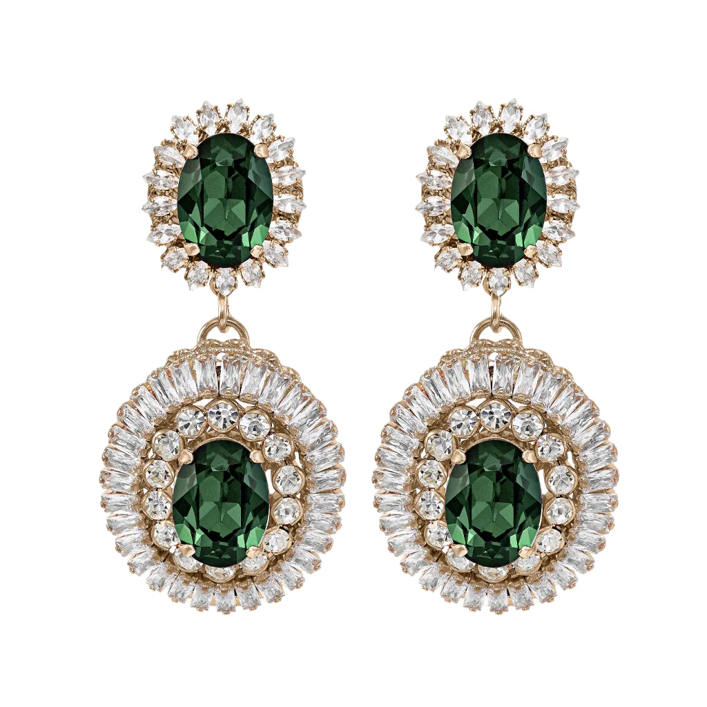 Green brooch earrings with golden floral drop - Anton Heunis Green brooch earrings with golden floral drop - Anton Heunis