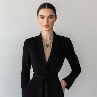 Woman wearing Malachite green necklace gold plated - Anton Heunis