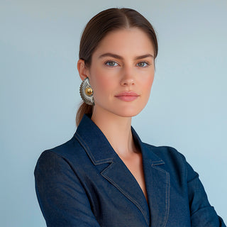 Woman wearing a pair of Stunning mixed metals statement earrings - Anton Heunis