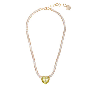 Yellow crystal heart necklace with crystal cubic zirconia chain - Anton Heunis