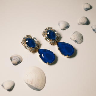 Statement drop earrings electric blue with crystals - Anton Heunis