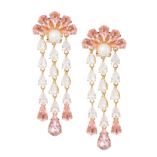 Chandelier golden earrings with crystals and luminous pink stones - Anton Heunis