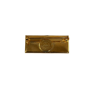 Golden back of rectangular carnelian elegant brooch with round logo - Anton Heunis Handmade Jewelry