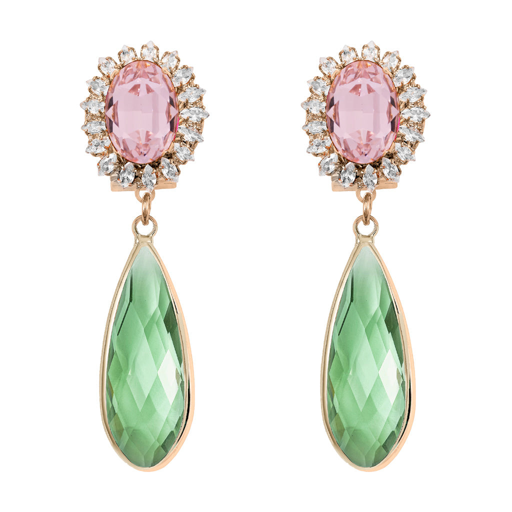 Pink and green statement drop gold plated earrings - Anton Heunis Pink and green statement drop gold plated earrings - Anton Heunis