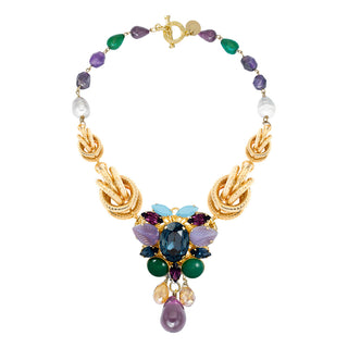 Statement necklace with golden knots, amethyst and pearls - Anton Heunis