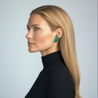 Anton Heunis - Striking fan-shaped earrings in gold and emerald green